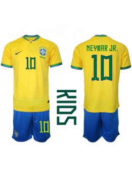 Brasilien Neymar Jr #10 Heimtrikotsatz für Kinder WM 2022 Kurzarm (+ Kurze Hosen)